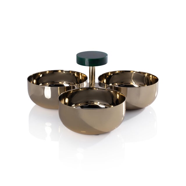 Spiga Stainless Steel Condiment Set, Gold with Green Accent For Sale - Image 4 of 4