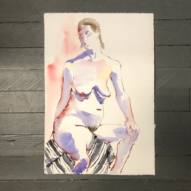 1970’s Vintage Abstract Expressionist Female Nude Watercolor Painting For Sale - Image 4 of 4