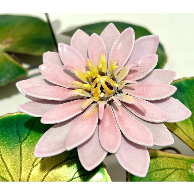 Metal Vintage Enameled Copper Water Lily Wall Sculpture Pink Lotus Lily Pad Mid Century Decor For Sale - Image 7 of 8