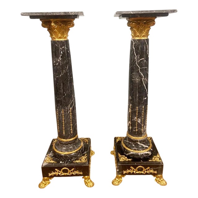 French Marble Pedestal Stands, Set of 2 For Sale