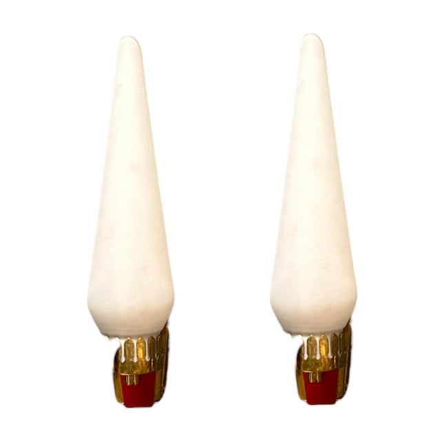 Opaline Glass and Brass Sconces, 1950s, Set of 2 For Sale - Image 11 of 11