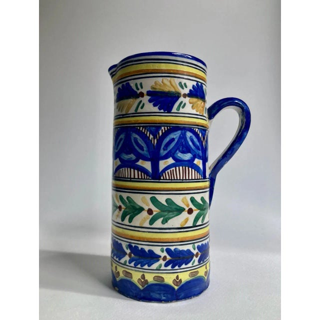 Vintage Toledo Bright Hand Painted Folk Art Pottery Pitcher For Sale - Image 4 of 13