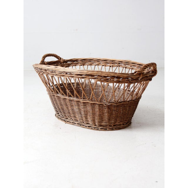 Vintage Wicker Laundry Basket For Sale - Image 4 of 11