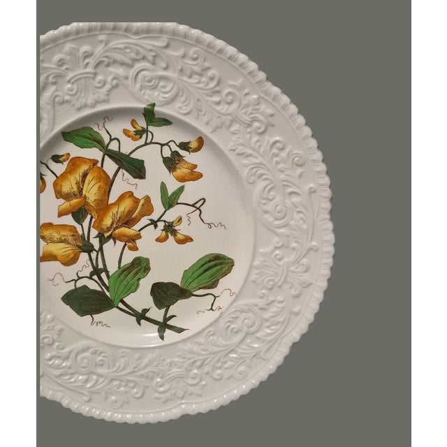 English Vintage Cauldon England Porcelain Embossed Border Floral Sweet Pea Platter For Sale - Image 3 of 11