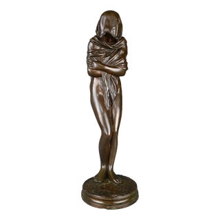 René After Houdon, The Shivering Woman Sculpture, 1890s, Bronze For Sale