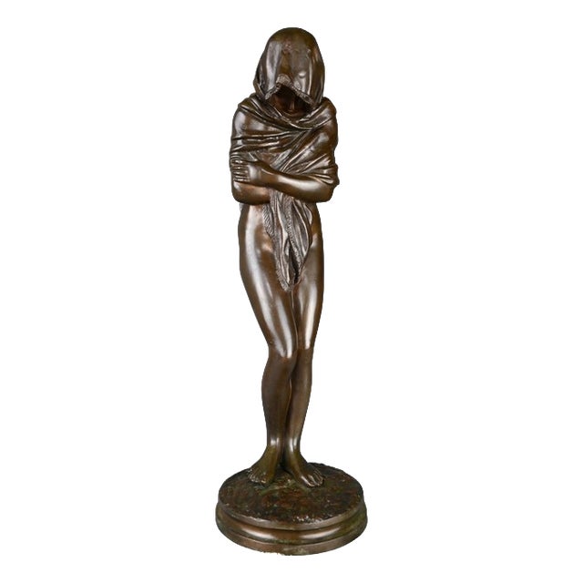 René After Houdon, The Shivering Woman Sculpture, 1890s, Bronze For Sale