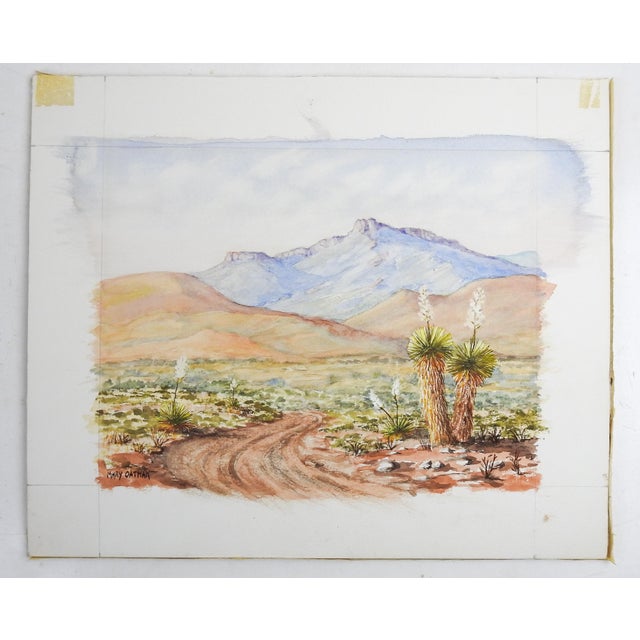 Rustic Vintage Desert Mountain Landscape Watercolor Painting For Sale - Image 3 of 3