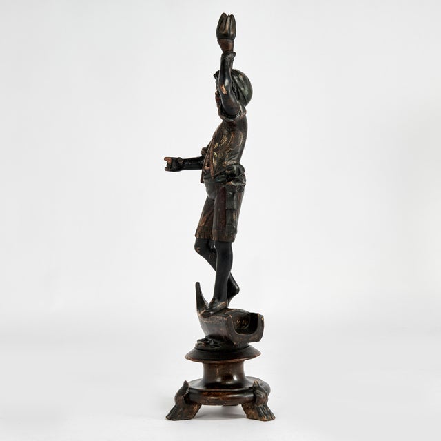 Antique Venetian Carved Wood and Polychrome Gondolier For Sale - Image 9 of 12