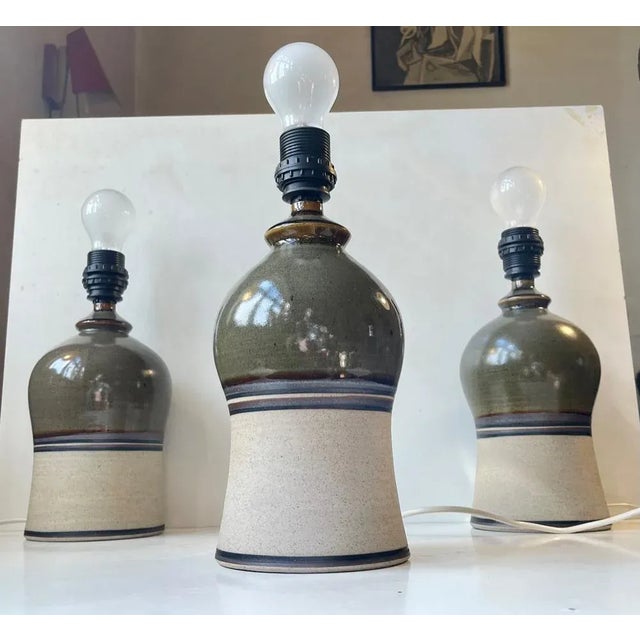 Vintage Scandinavian Glazed Table Lamps with Stripes, Set of 3 For Sale - Image 6 of 10