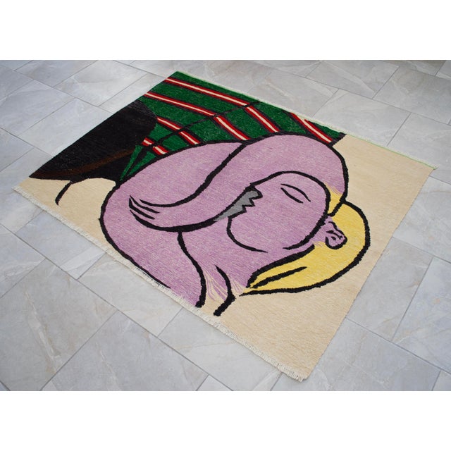 Hand Woven New Rug Kilim - Pablo Picasso Art Inspired - Contemporary Area Rug 3′8″ × 5′ For Sale - Image 12 of 17