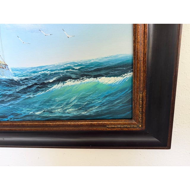 Large Original Marine Oil Painting Tall Ship on Open Sea Nautical Seascape For Sale In Jacksonville, FL - Image 6 of 10