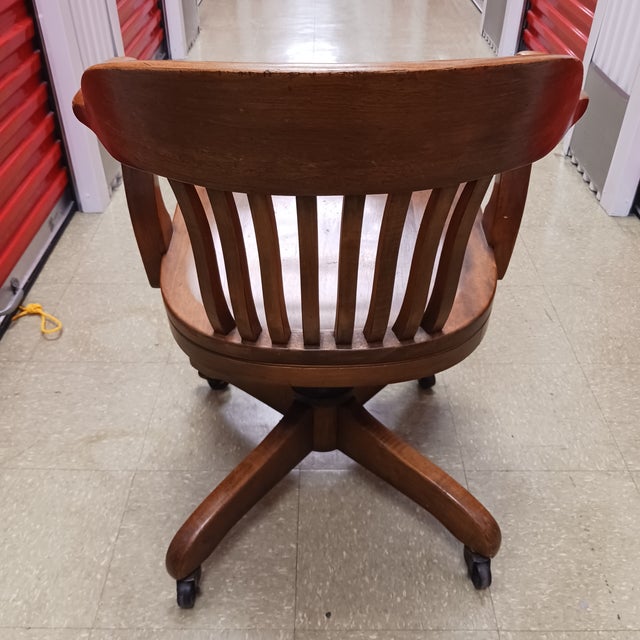 Traditional Mid-Century Traditional Taylor Chair Co. Solid Birch Walnut Swivel Banker's Chair For Sale - Image 3 of 14