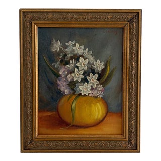 Mid 20th Century Narcissus Still Life, Mid-Century Oil Painting For Sale