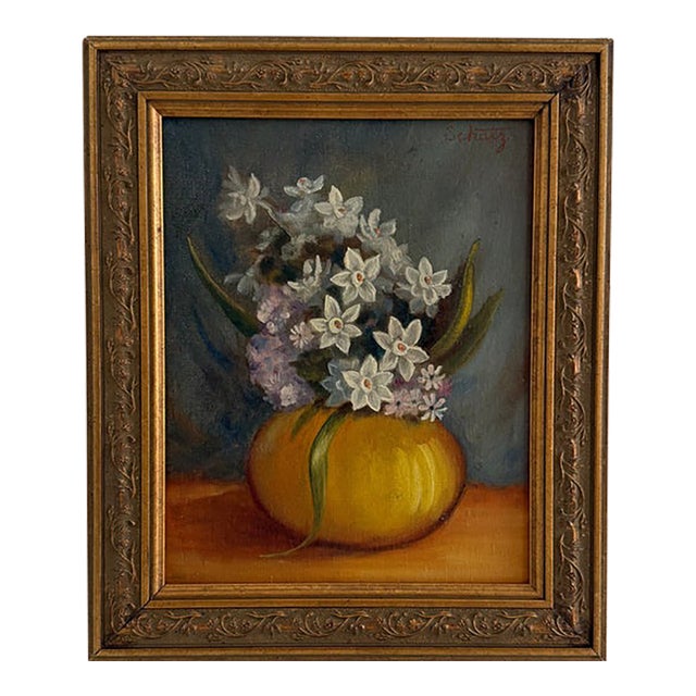 Mid 20th Century Narcissus Still Life, Mid-Century Oil Painting For Sale