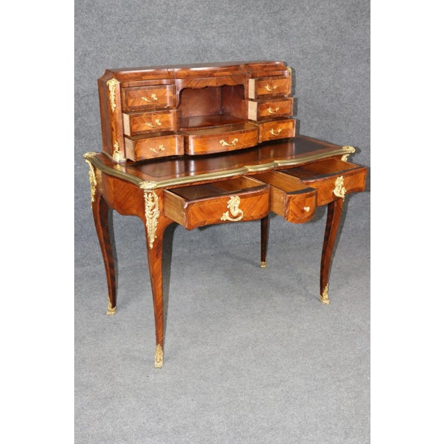 Wood Rare Kingwood, Bronze and Leather Top Ladies Desk by Leon Dromard For Sale - Image 7 of 15