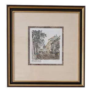 Franz Xavier Wolf 1940s Architectural Color Etching, Framed