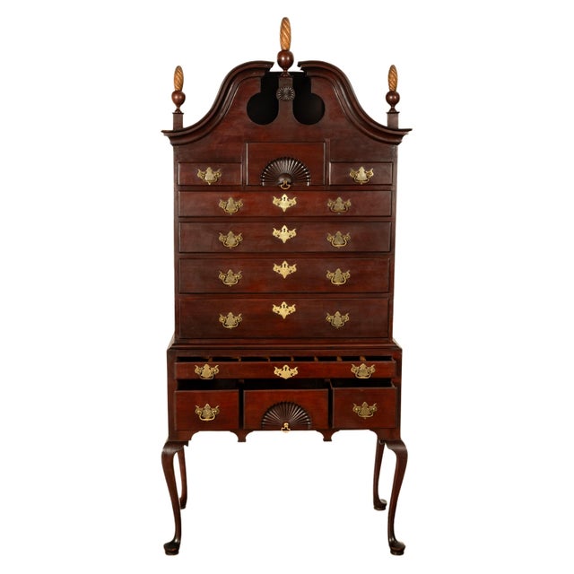Brown Antique 18thC American Federal Queen Anne Mahogany Bonnet-Top Highboy Salem 1790 For Sale - Image 8 of 18