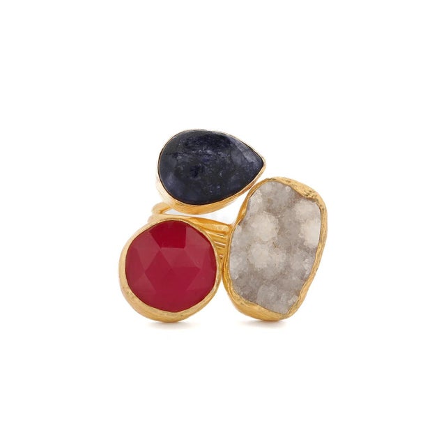 Energized Harmony Ruby, Quartz & Amethyst Adjustable Gemstone Ring, Size 4 For Sale - Image 10 of 11