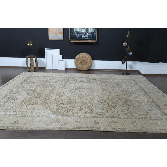 1970s 1970s Vintage Persian Handmade Wool Cotton Brown Area Rug For Sale - Image 5 of 11