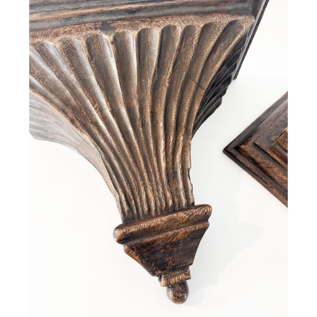 Antique Fluted Hand Carved Wood Wall Brackets For Sale In Tampa - Image 6 of 12