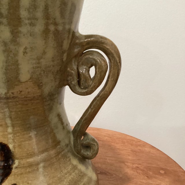 Ceramic Mid Century Large Ceramic Amphora Pottery Art Nouveau Vase With Complex Handles For Sale - Image 7 of 13