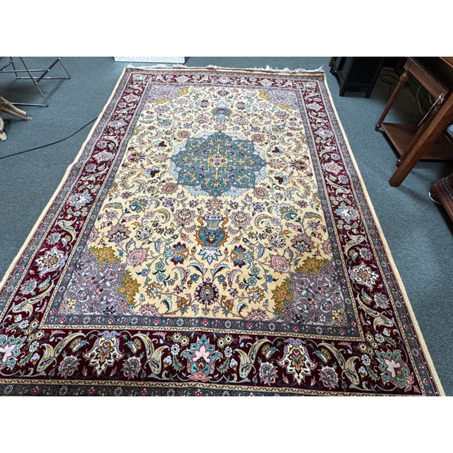 Turkish 6ft X 8ft 10in Turkish Oriental Pale Yellow Area Rug For Sale - Image 3 of 12