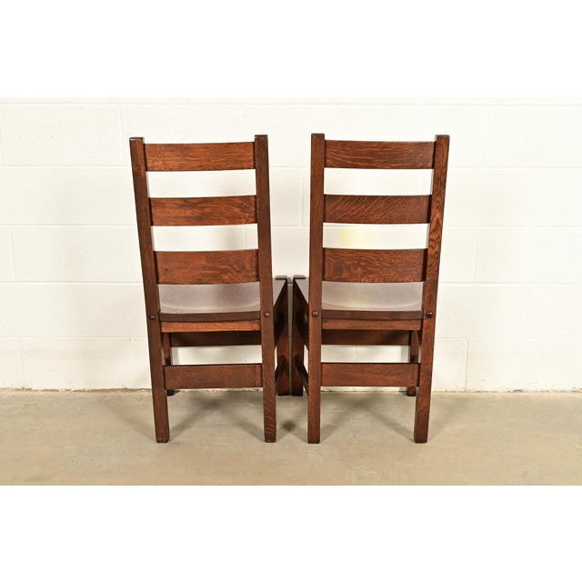 Stickley Brothers Antique Mission Oak Arts & Crafts Ladder Back Dining Chairs, Newly Refinished For Sale - Image 10 of 11