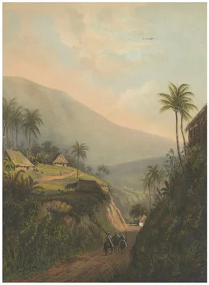 After Abram Salm, Mountain Road to the Salak Valley, Java Colonial Landscape, Lithograph, 1872