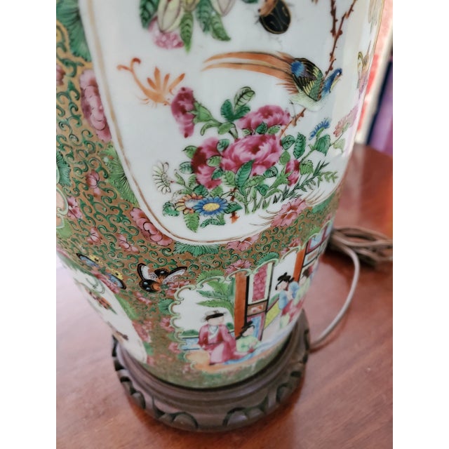 Antique Chinese Porcelain Large Rose Medallion Lamp For Sale - Image 9 of 11