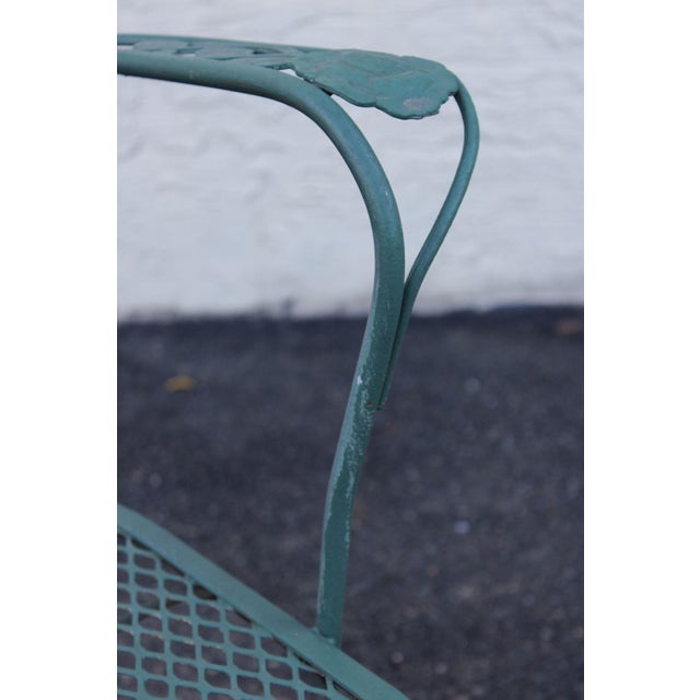 Green Wrought Iron Outdoor Garden Bench With Rose Motif For Sale - Image 8 of 18