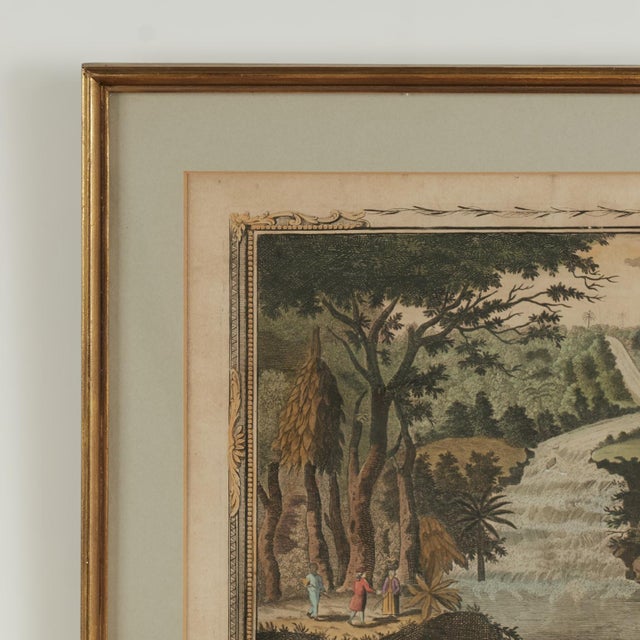 Transporting 18th century hand colored engraving with a "Beautiful view of the remarkable cascade on the White river in...