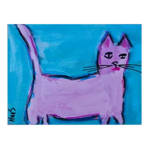 Contemporary Art, Pink Cat, Acrylic Mixed Media Painting