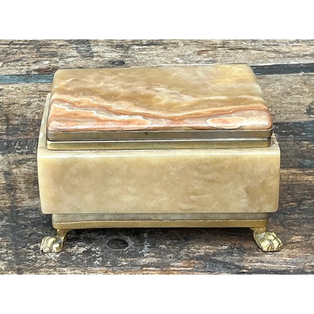 Vintage Onyx and Brass Footed Box For Sale - Image 9 of 12