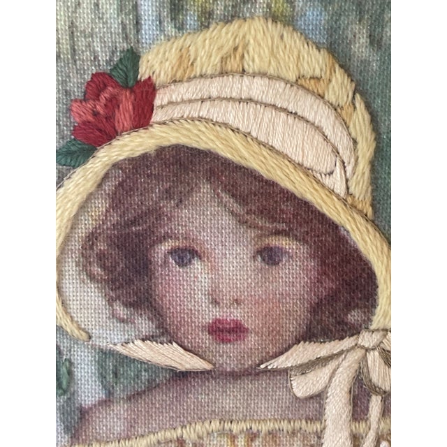 VTG Textile Fiber Art Floral Good Housekeeping Cover Hand Sewn Crewel Needlepoint For Sale - Image 10 of 12