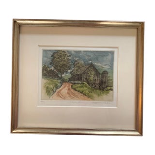 "Maple Hill" Contemporary Landscape Etching by Kathleen Cantin, Framed For Sale