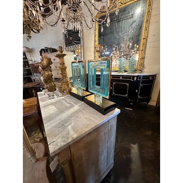 Glass Pair of Murano Glass Square Lamps For Sale - Image 7 of 7