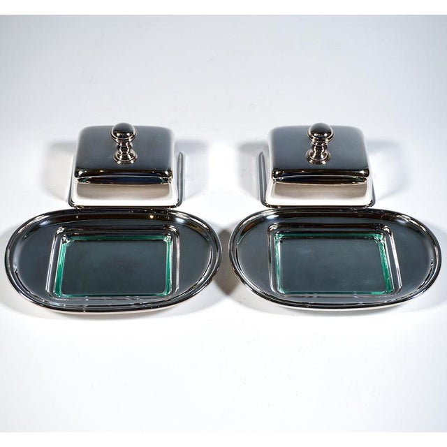 20th Century Silver Table Dishes with Glass Inserts attributed to Emil Hermann, Germany, Set of 2 For Sale - Image 3 of 9