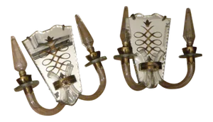 1930's Jules Leleu French Art Deco Crystal Wall Sconces - a Pair