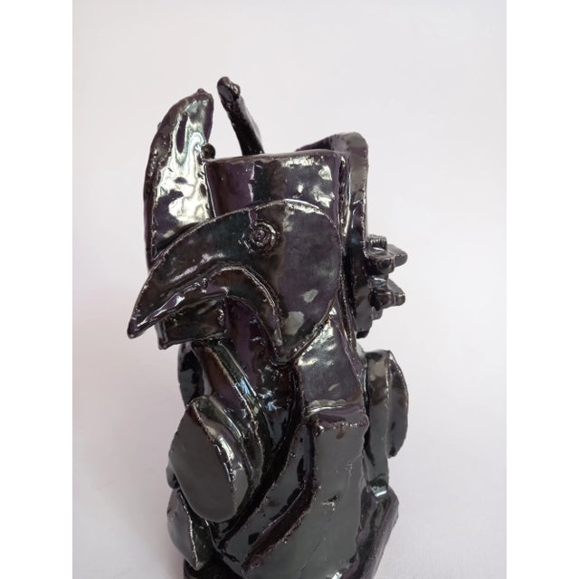 Ceramic Contemporary Pablo Picasso - Style Black Glazed Sculpture Vase by Diane Grant For Sale - Image 7 of 8