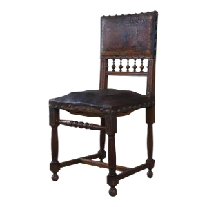 Antique 19th Century Henry II Renaissance Revival Mahogany & Leather Side Chair