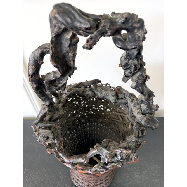 Antique Japanese Smoke Bamboo Basket with Wisteria Root Handle Meiji Period For Sale - Image 12 of 16