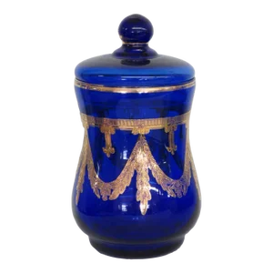 Arte Italica Medici Cobalt Blue and Gold Glass Biscuit Cookie Jar With Lid