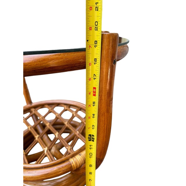 Bent Bamboo Cane Round Side Table With Glass Top For Sale - Image 9 of 12