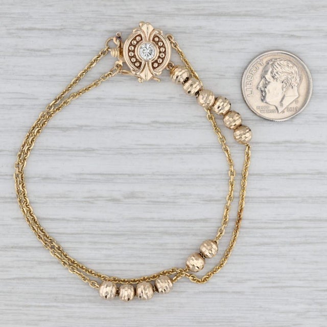 0.27ctw Diamond Slide Charm Bracelet Bead Slides 14k Yellow Gold 7" Starter For Sale - Image 4 of 5