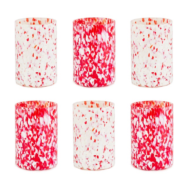 Glass Stories of Italy Macchia su Macchia Tumblers - Red & Ivory Mix, Set of 6 For Sale - Image 7 of 7