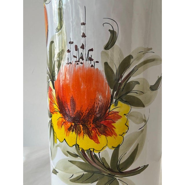 Ceramic 60s Mid Century Modern Hand Painted Orange Poppy Flower Ceramic Umbrella Stand Holder Italy For Sale - Image 7 of 9