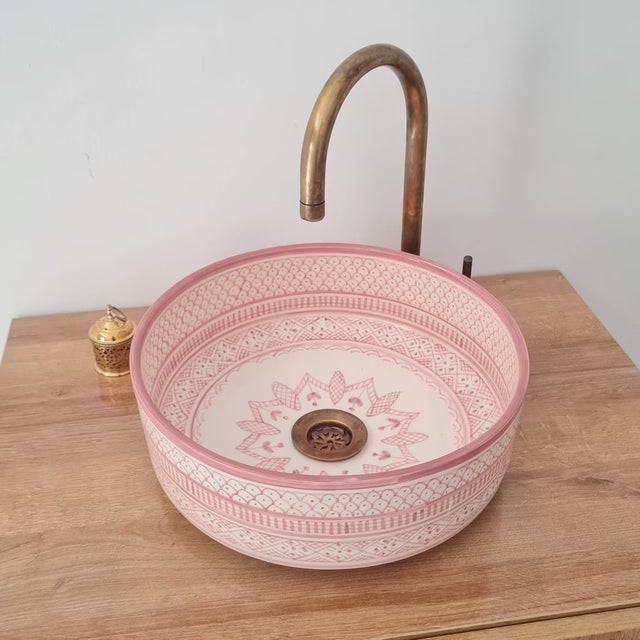 21st Century Modern Pink Farmhouse Ceramic Washbasin Vessel Sink For Sale - Image 4 of 7