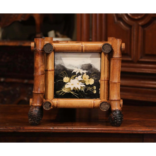 Early 20th Century French Bamboo Jardinière With Hand-Painted Floral Panels For Sale - Image 11 of 12