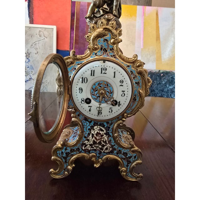 Late 19th Century Antique Champleve Enamel Museum Bronze Clock For Sale - Image 5 of 12