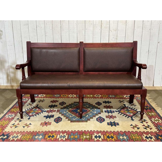 English Bench in Beech and Imitation Leather, 1990s For Sale - Image 12 of 12